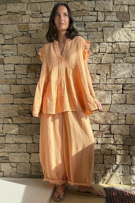 Tasha Cushion Cotton Balloon Barrel Pant Soft Apricot